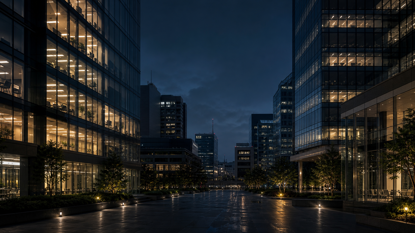 企業の変革を象徴する夜のビジネス街